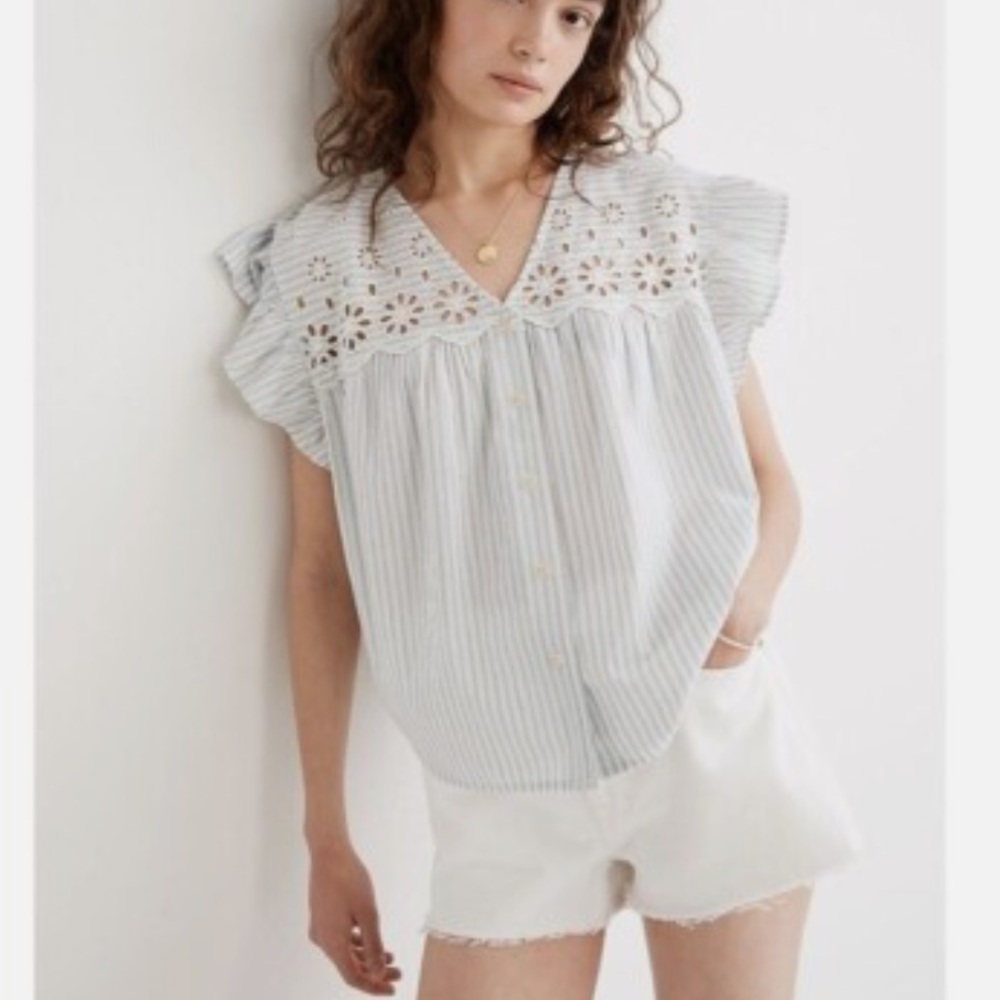 Madewell Blue and White Striped Blouse